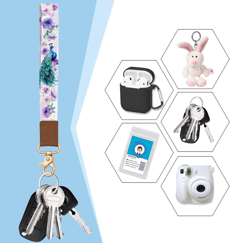 Blusabaca Credit Card Holder for Women, Peacock Small RFID Blocking Wallet with Wristlet Strap, Keychain Wristlet Zipper Women Wallet, Leather Card Case, Accordion Card Wallet Purse with Key Lanyard - Image 4